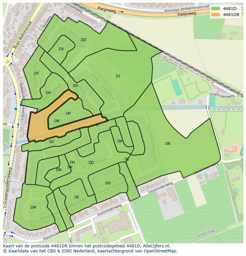 Afbeelding van het postcodegebied 4481 DR op de kaart.