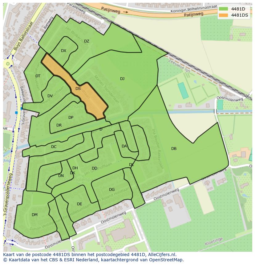 Afbeelding van het postcodegebied 4481 DS op de kaart.