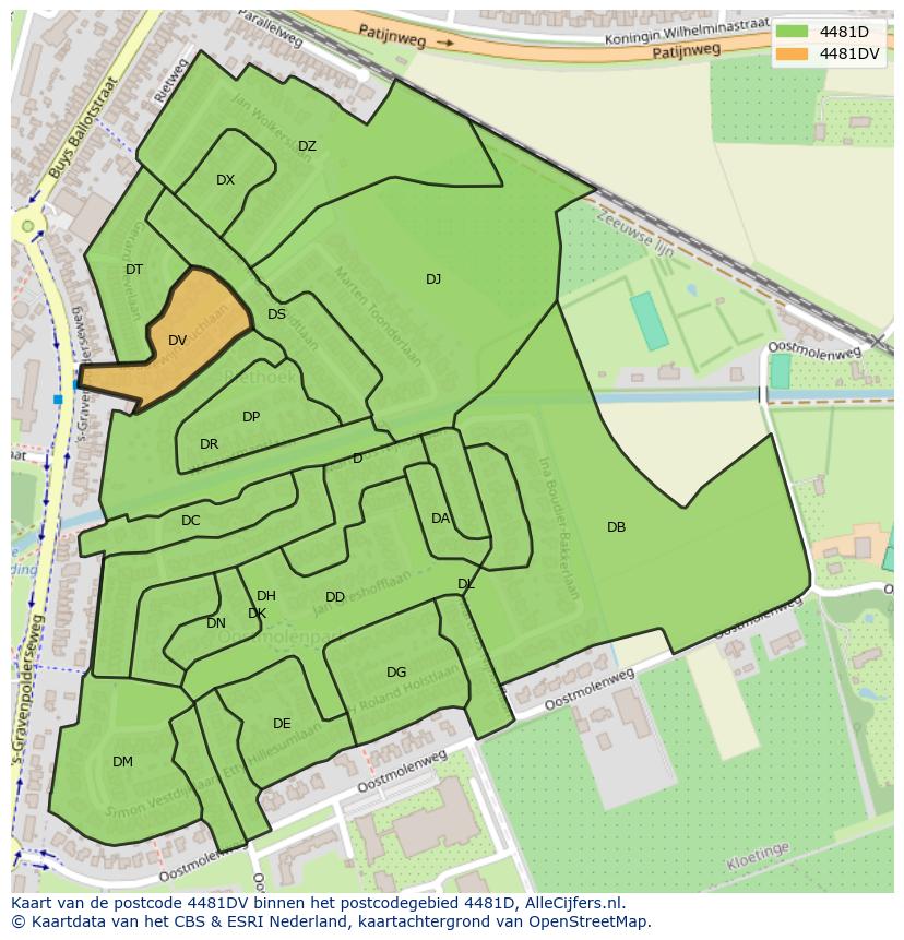 Afbeelding van het postcodegebied 4481 DV op de kaart.
