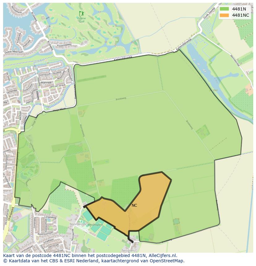 Afbeelding van het postcodegebied 4481 NC op de kaart.