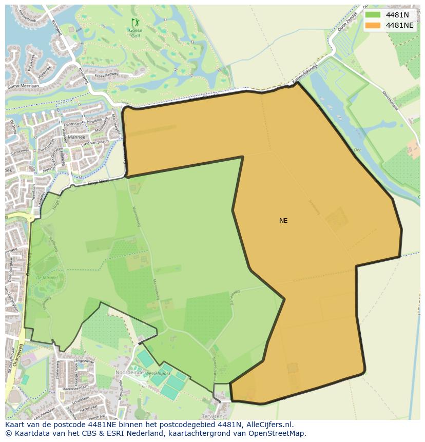 Afbeelding van het postcodegebied 4481 NE op de kaart.