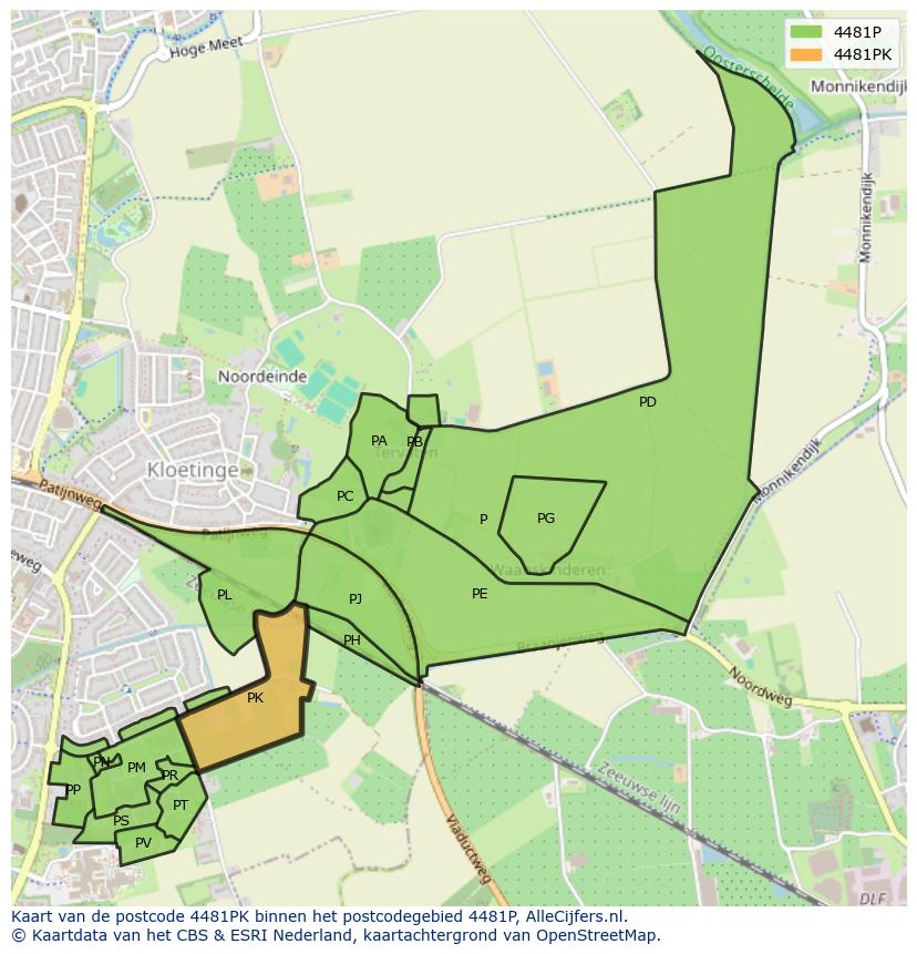 Afbeelding van het postcodegebied 4481 PK op de kaart.