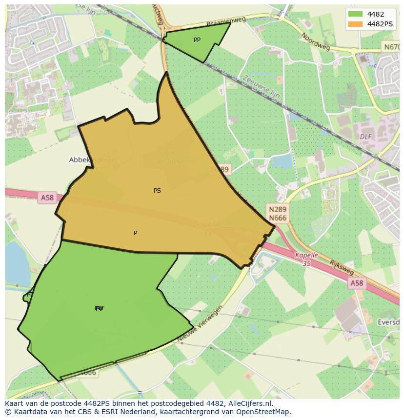 Afbeelding van het postcodegebied 4482 PS op de kaart.