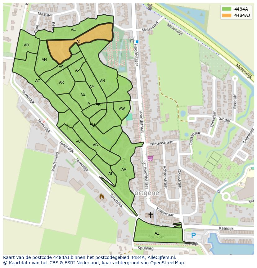 Afbeelding van het postcodegebied 4484 AJ op de kaart.