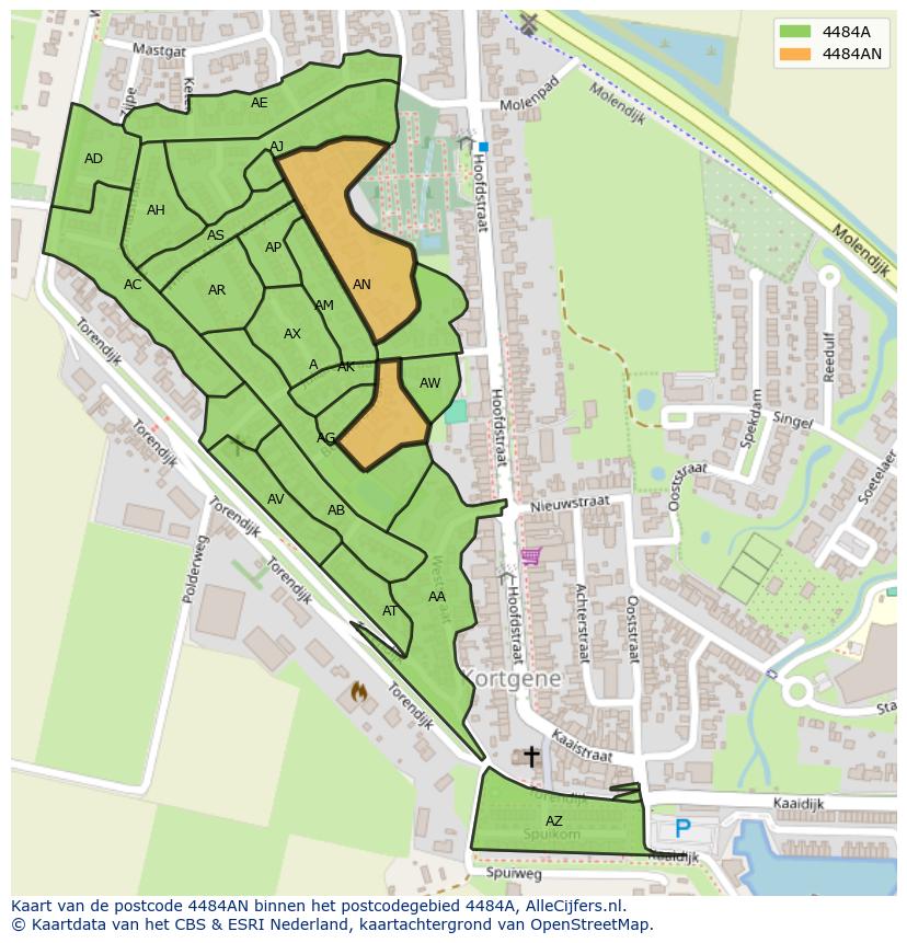 Afbeelding van het postcodegebied 4484 AN op de kaart.