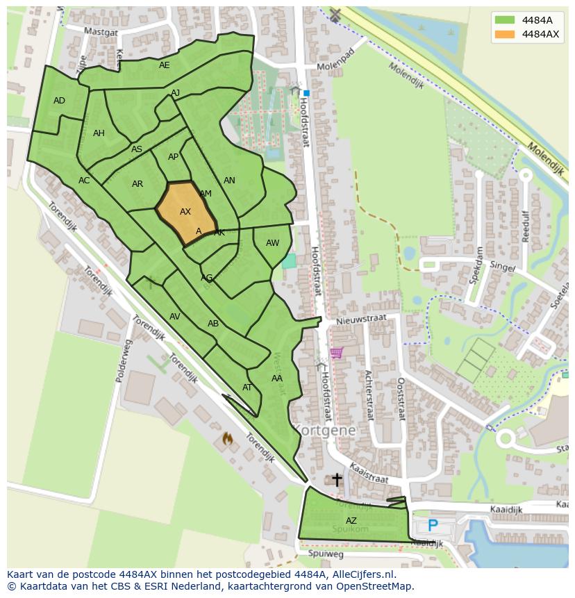 Afbeelding van het postcodegebied 4484 AX op de kaart.