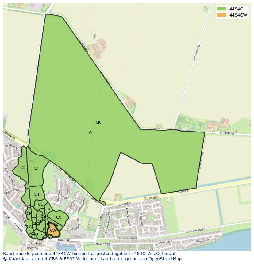 Afbeelding van het postcodegebied 4484 CW op de kaart.