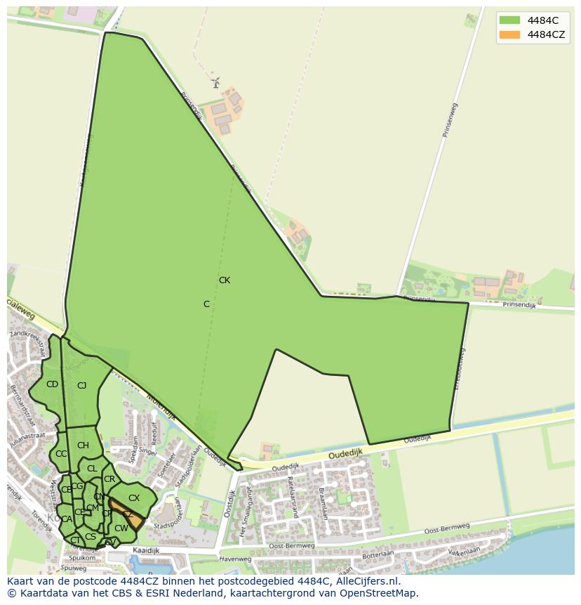 Afbeelding van het postcodegebied 4484 CZ op de kaart.