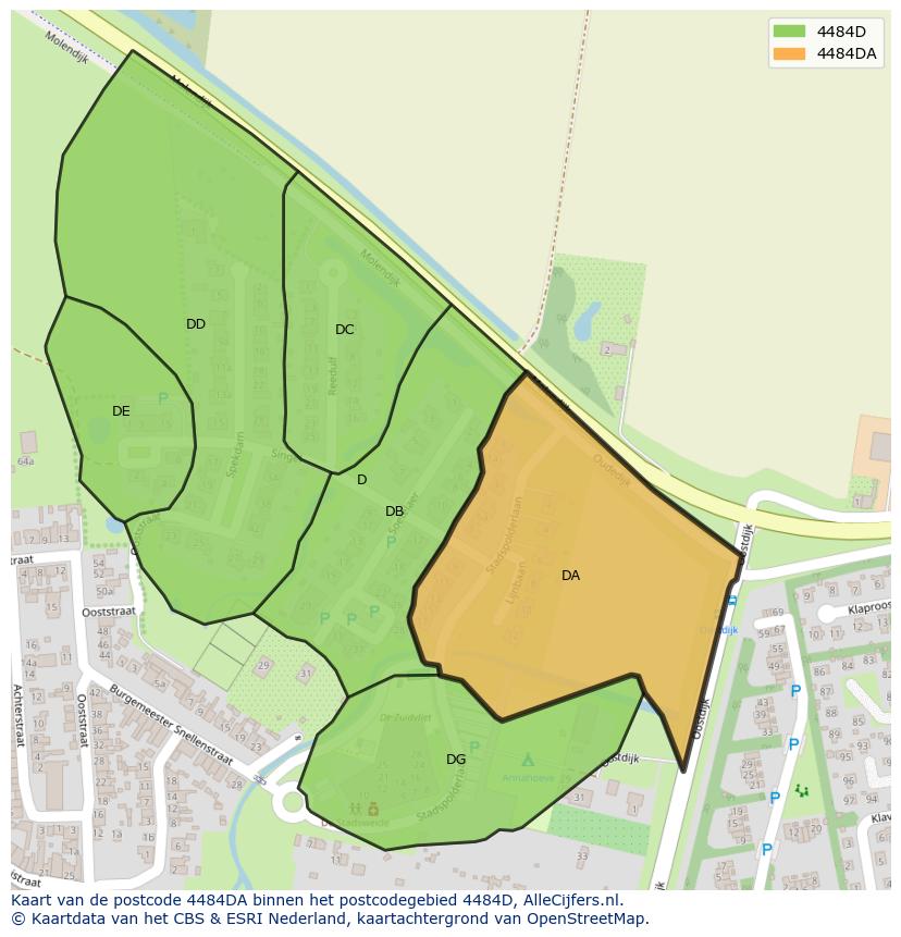 Afbeelding van het postcodegebied 4484 DA op de kaart.