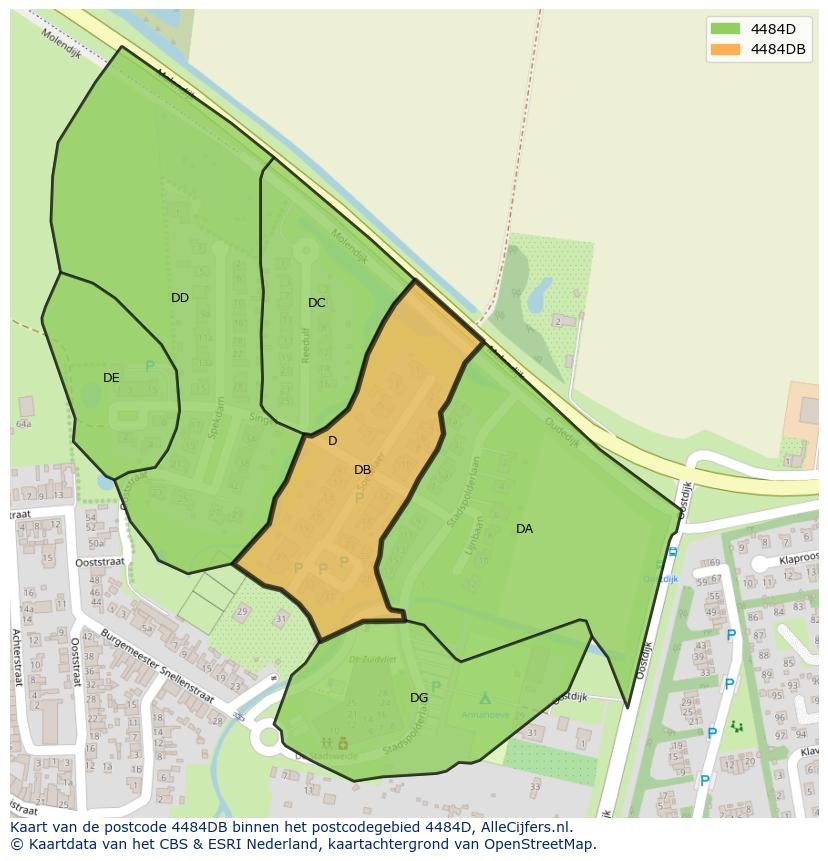 Afbeelding van het postcodegebied 4484 DB op de kaart.