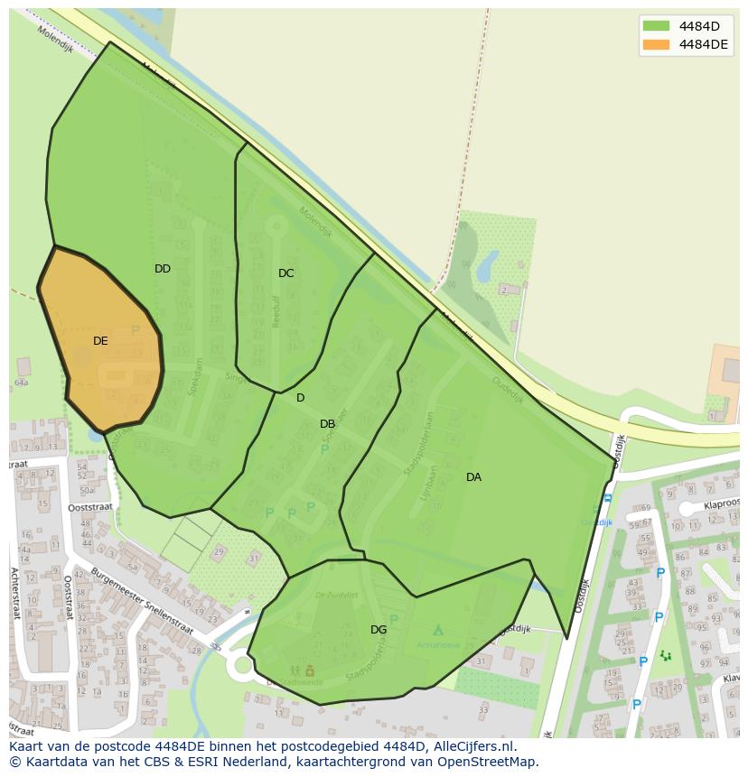Afbeelding van het postcodegebied 4484 DE op de kaart.