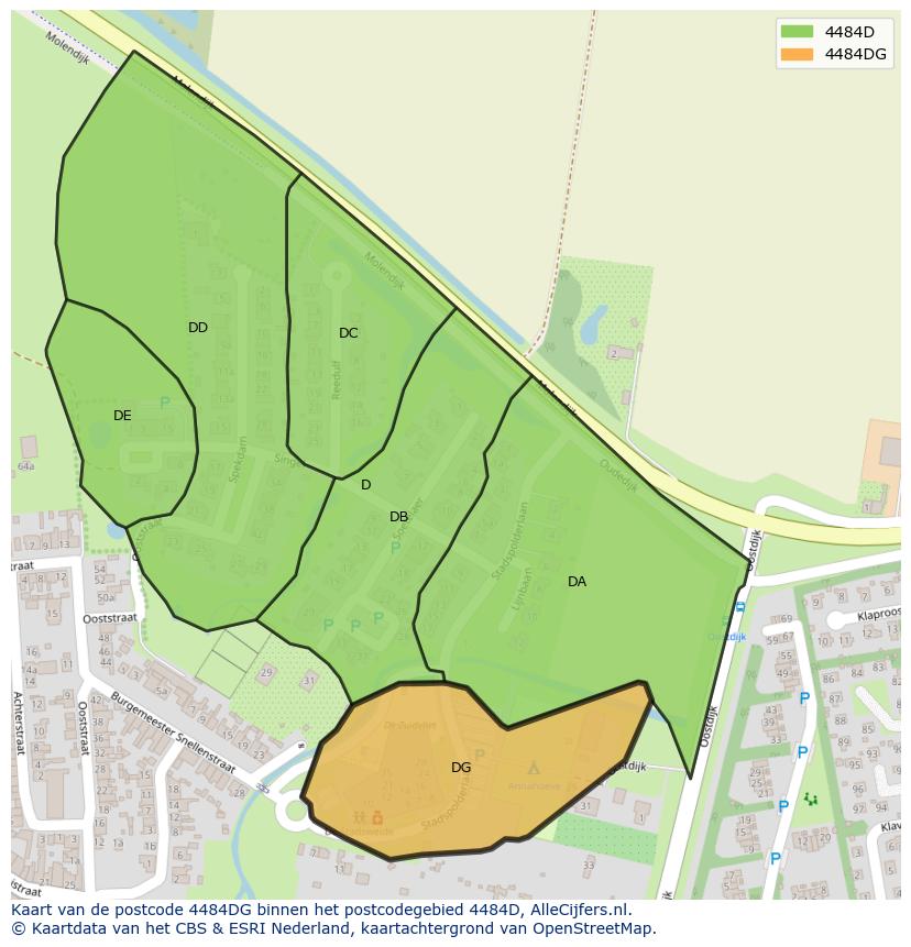 Afbeelding van het postcodegebied 4484 DG op de kaart.