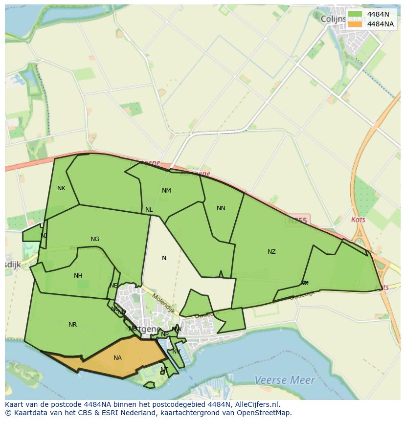 Afbeelding van het postcodegebied 4484 NA op de kaart.