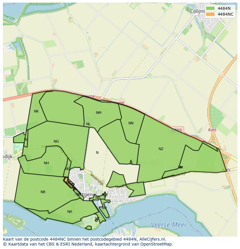 Afbeelding van het postcodegebied 4484 NC op de kaart.