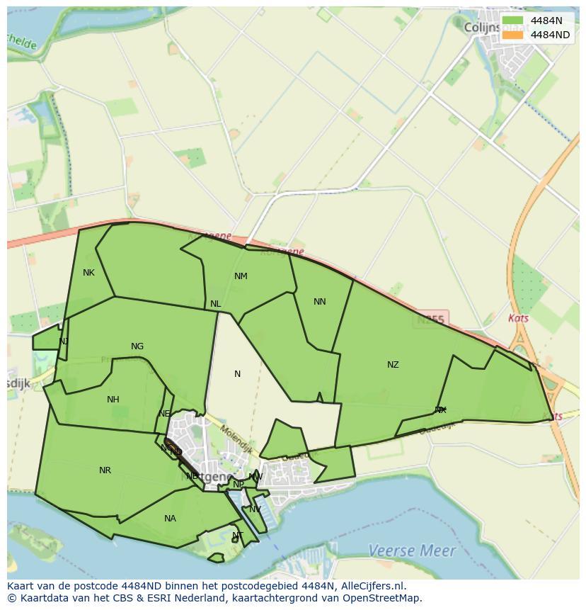Afbeelding van het postcodegebied 4484 ND op de kaart.