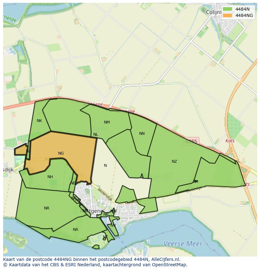 Afbeelding van het postcodegebied 4484 NG op de kaart.