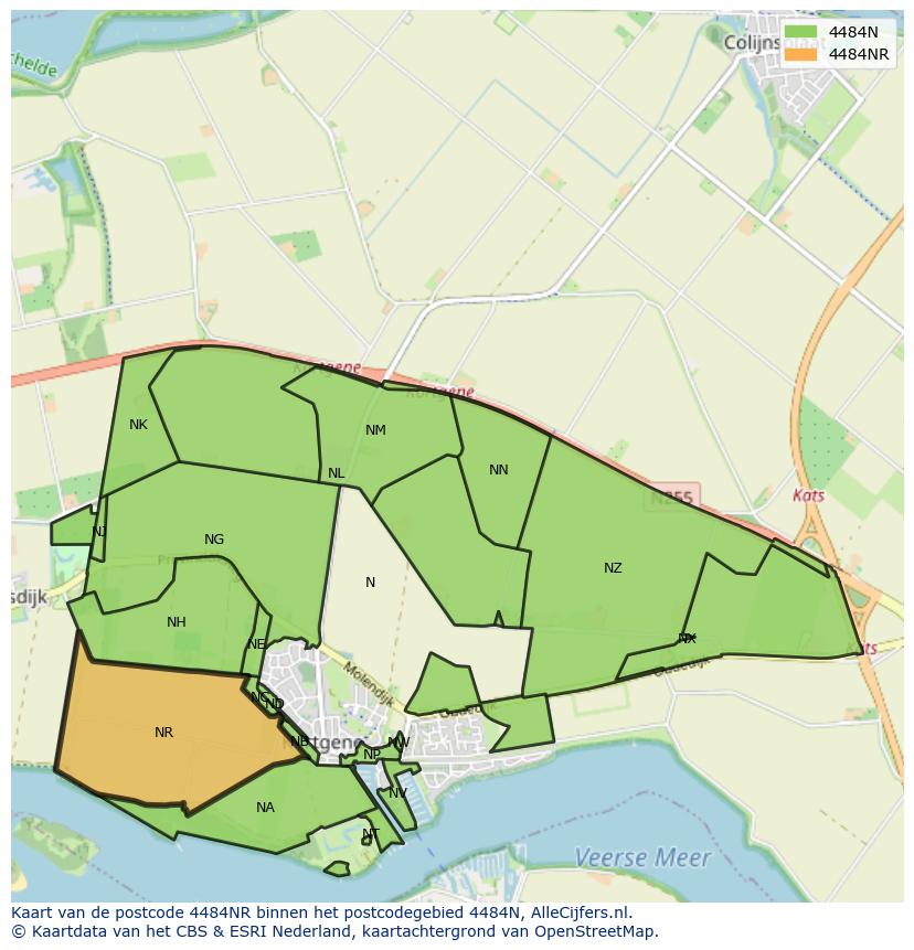 Afbeelding van het postcodegebied 4484 NR op de kaart.