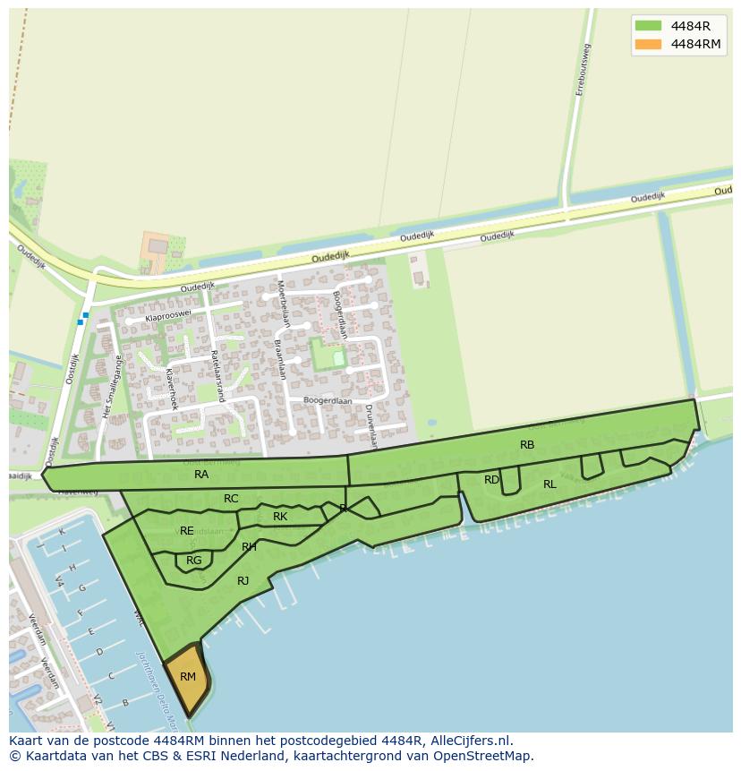 Afbeelding van het postcodegebied 4484 RM op de kaart.