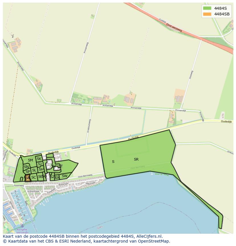 Afbeelding van het postcodegebied 4484 SB op de kaart.