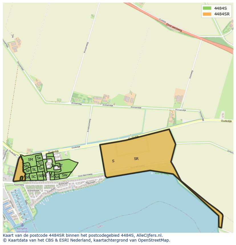 Afbeelding van het postcodegebied 4484 SR op de kaart.