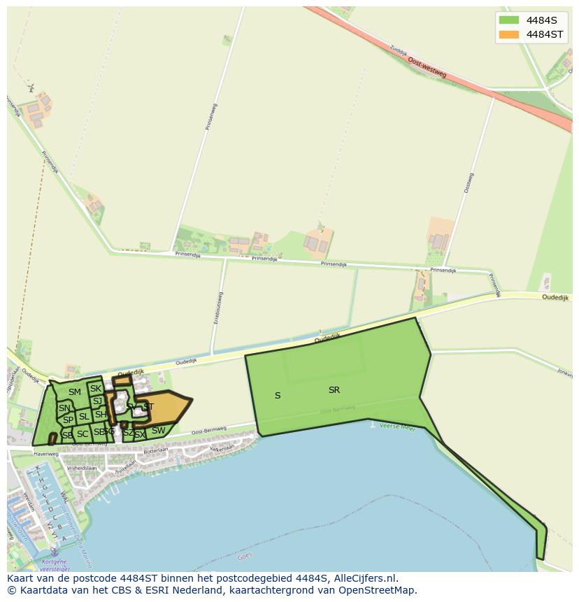 Afbeelding van het postcodegebied 4484 ST op de kaart.