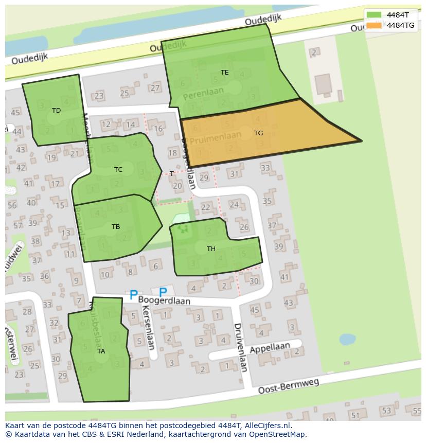 Afbeelding van het postcodegebied 4484 TG op de kaart.