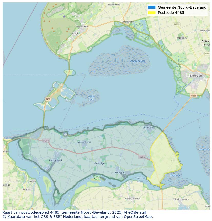 Afbeelding van het postcodegebied 4485 op de kaart.