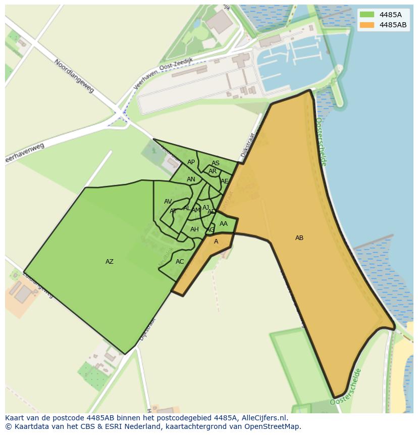 Afbeelding van het postcodegebied 4485 AB op de kaart.
