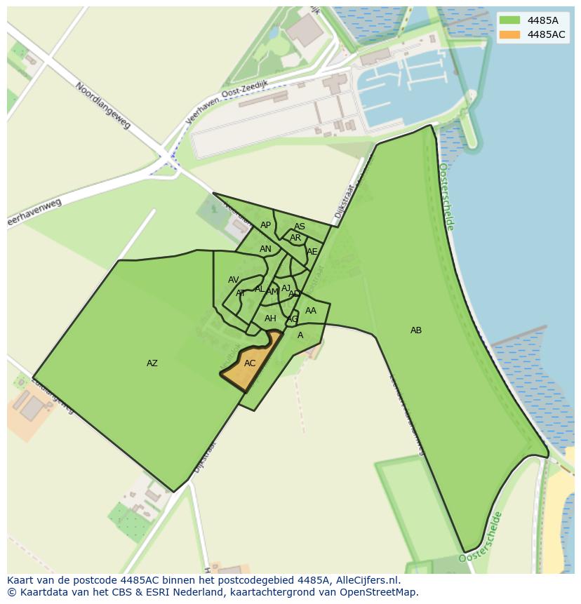 Afbeelding van het postcodegebied 4485 AC op de kaart.