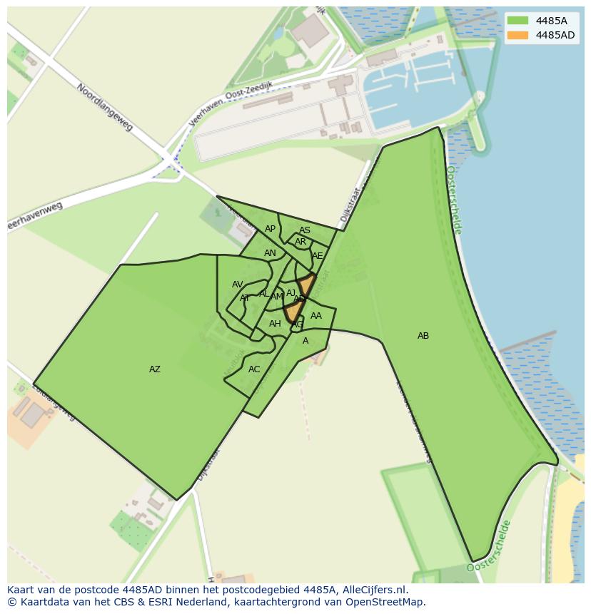 Afbeelding van het postcodegebied 4485 AD op de kaart.