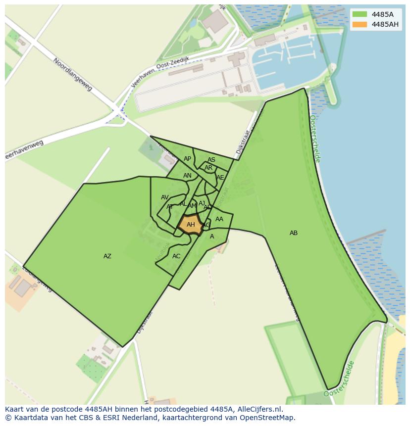 Afbeelding van het postcodegebied 4485 AH op de kaart.