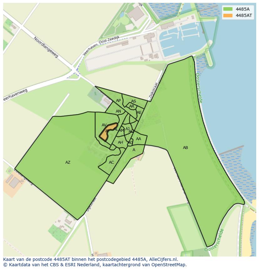 Afbeelding van het postcodegebied 4485 AT op de kaart.