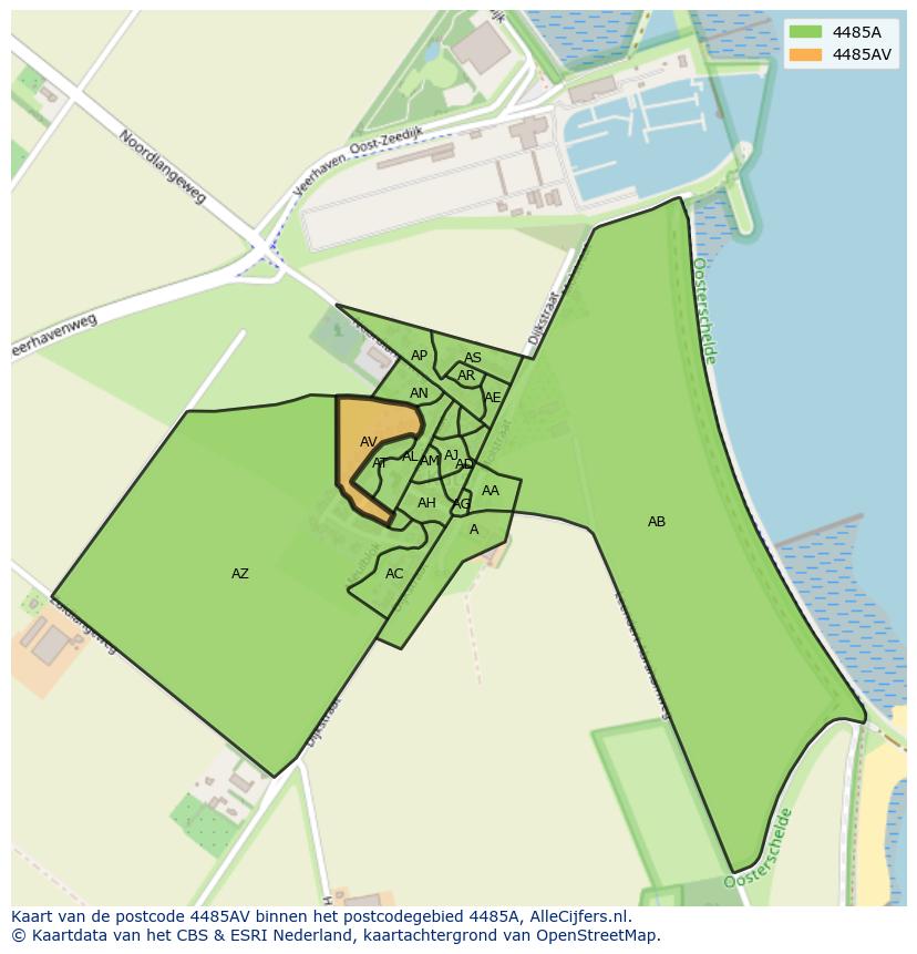 Afbeelding van het postcodegebied 4485 AV op de kaart.