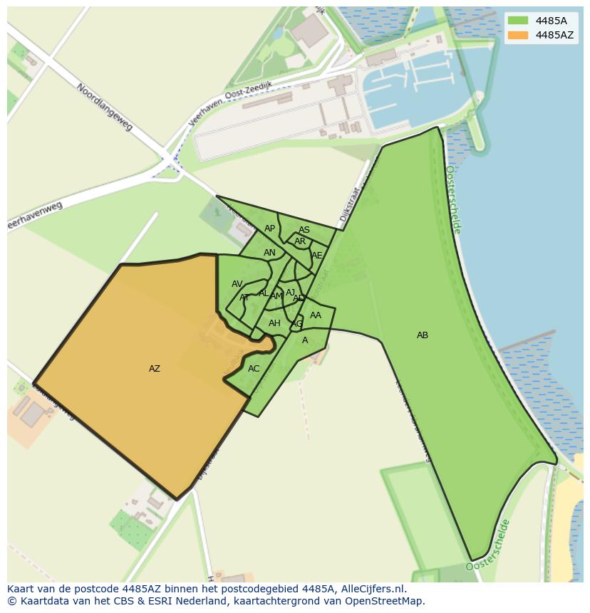 Afbeelding van het postcodegebied 4485 AZ op de kaart.