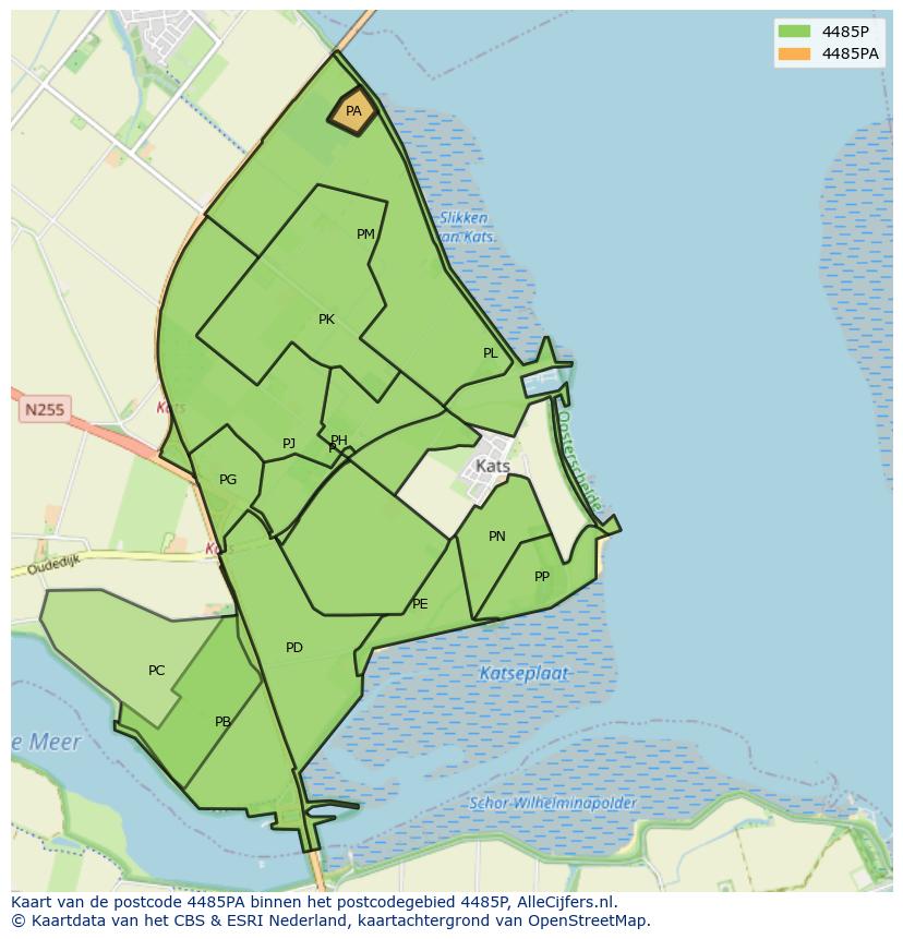 Afbeelding van het postcodegebied 4485 PA op de kaart.