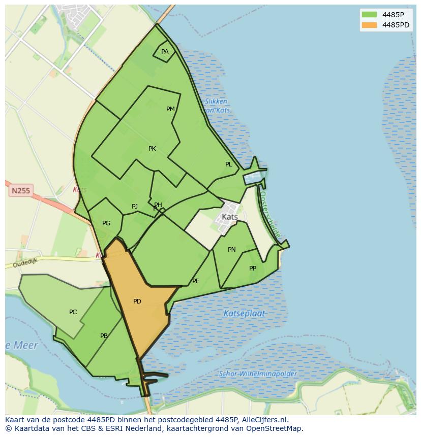 Afbeelding van het postcodegebied 4485 PD op de kaart.