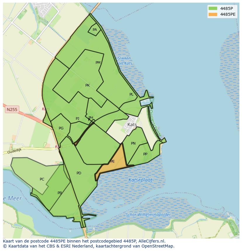 Afbeelding van het postcodegebied 4485 PE op de kaart.