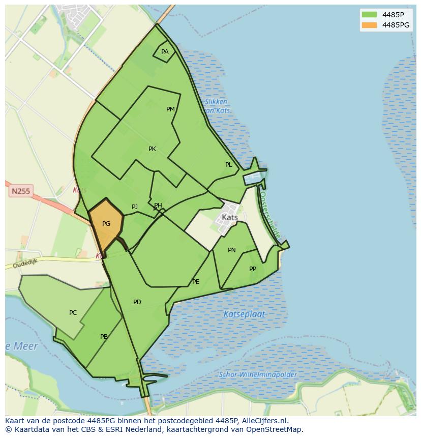 Afbeelding van het postcodegebied 4485 PG op de kaart.