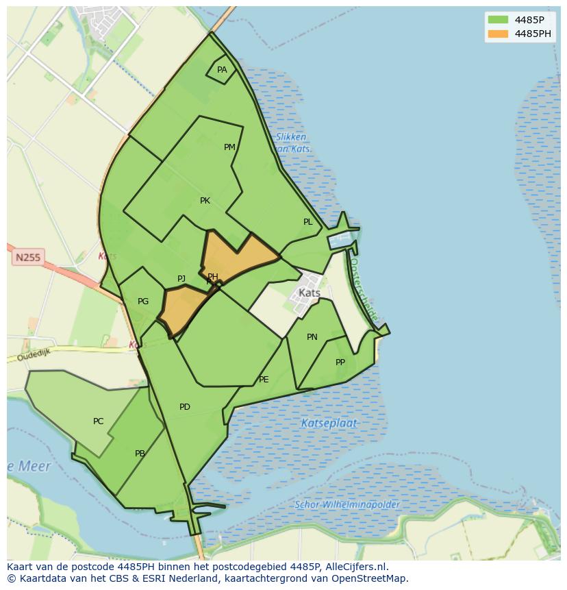 Afbeelding van het postcodegebied 4485 PH op de kaart.