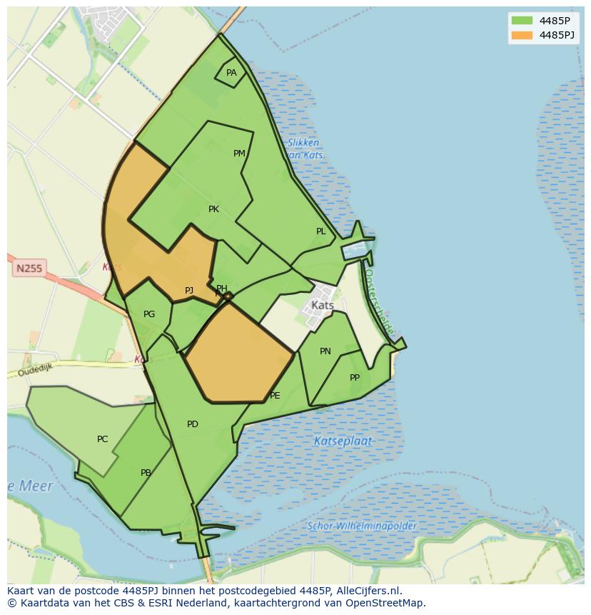 Afbeelding van het postcodegebied 4485 PJ op de kaart.