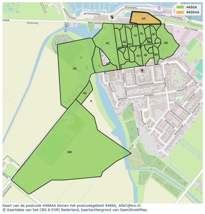 Afbeelding van het postcodegebied 4486 AA op de kaart.