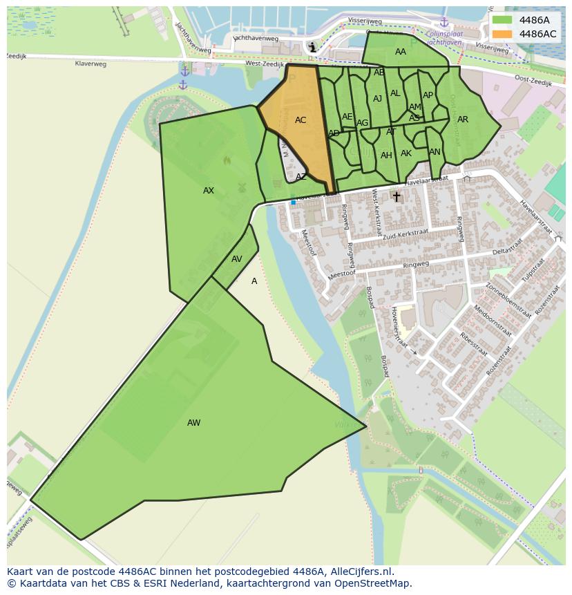 Afbeelding van het postcodegebied 4486 AC op de kaart.