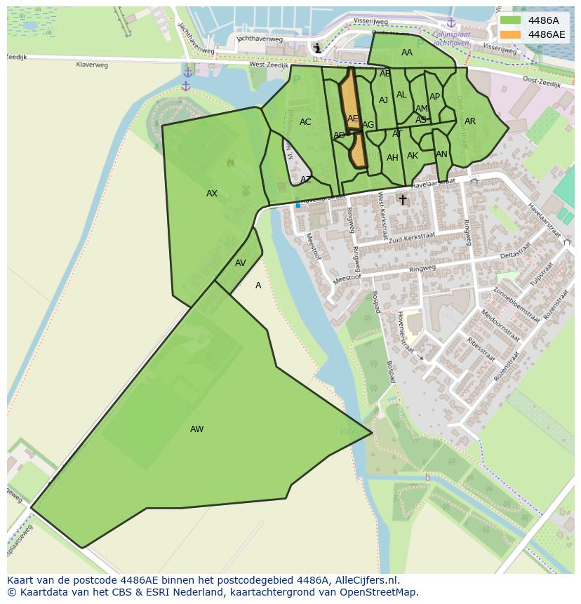 Afbeelding van het postcodegebied 4486 AE op de kaart.