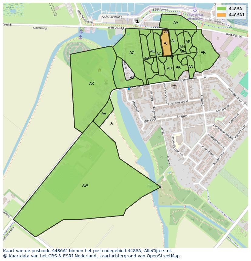 Afbeelding van het postcodegebied 4486 AJ op de kaart.