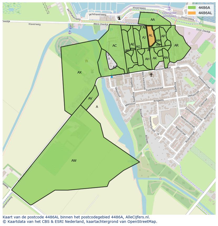 Afbeelding van het postcodegebied 4486 AL op de kaart.