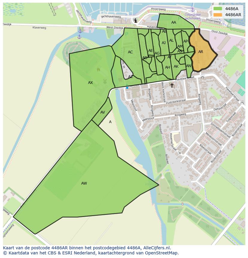 Afbeelding van het postcodegebied 4486 AR op de kaart.
