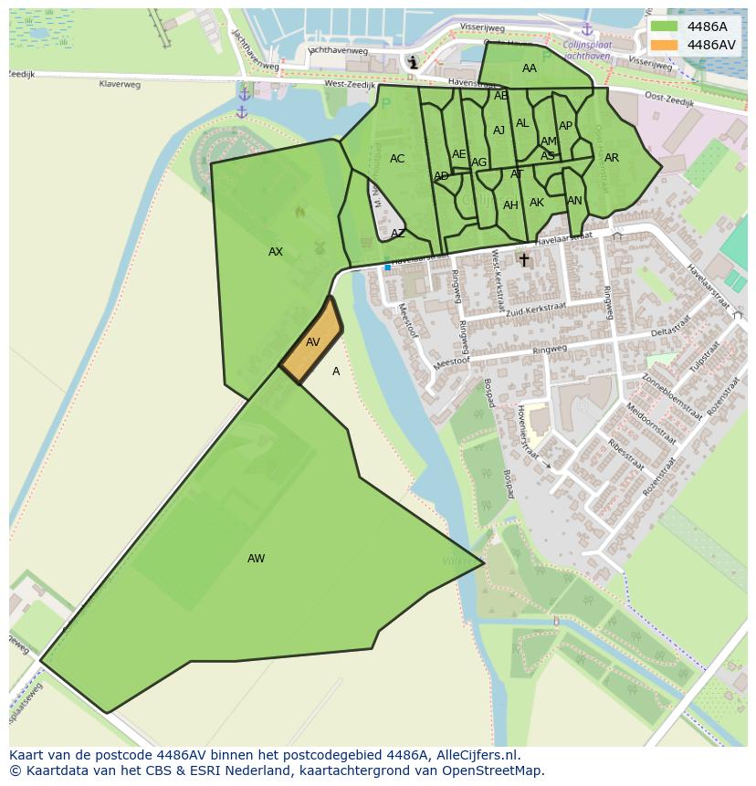 Afbeelding van het postcodegebied 4486 AV op de kaart.