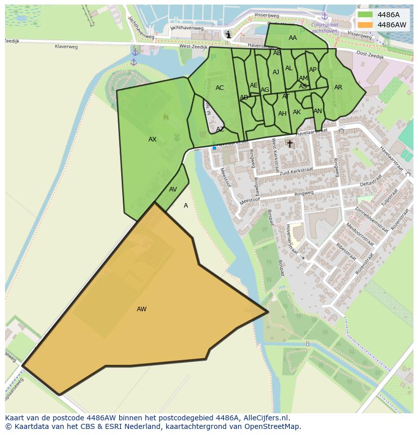 Afbeelding van het postcodegebied 4486 AW op de kaart.