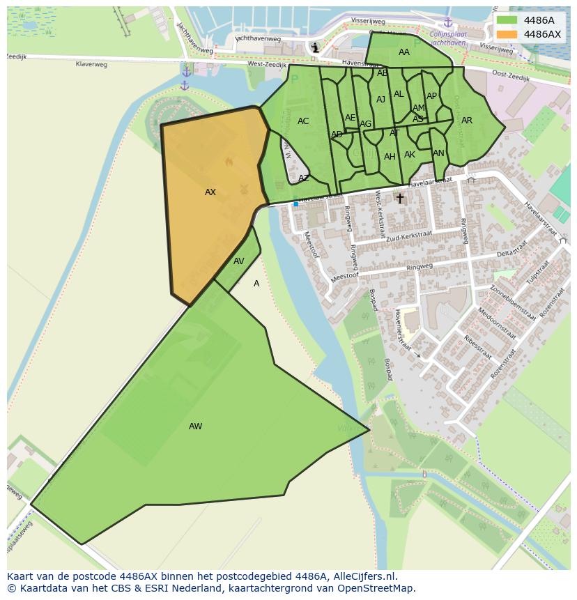 Afbeelding van het postcodegebied 4486 AX op de kaart.