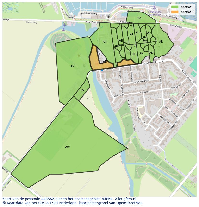 Afbeelding van het postcodegebied 4486 AZ op de kaart.